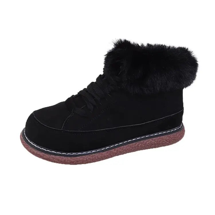 Bottes courtes à lacets en peluche pour femmes.