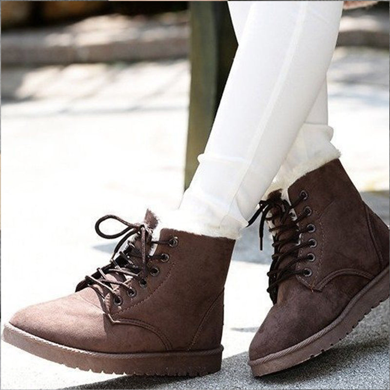 Bottes d’hiver courtes à lacets en coton et velours pour femmes