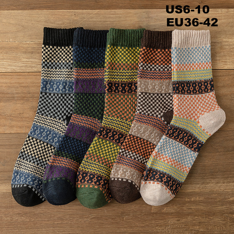 Chaussettes en Laine Style Nordique Rétro pour Femmes - Lot de 5 paires aux choix