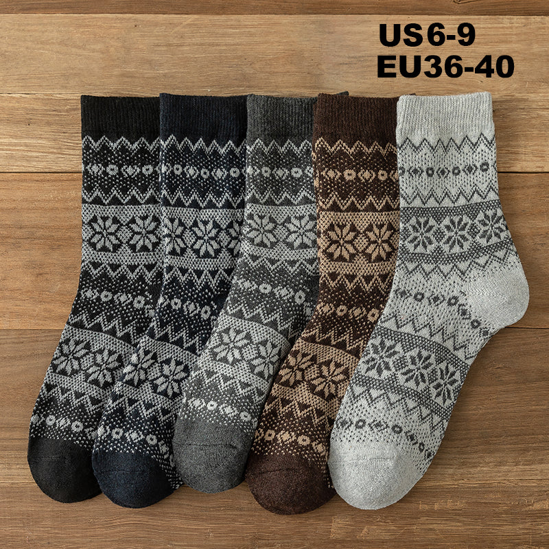 Chaussettes en Laine Style Nordique Rétro pour Femmes - Lot de 5 paires aux choix