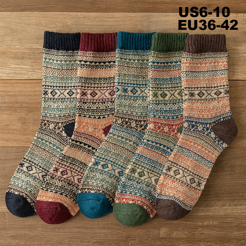 Chaussettes en Laine Style Nordique Rétro pour Femmes - Lot de 5 paires aux choix