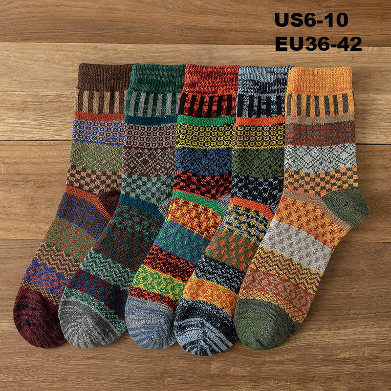 Chaussettes en Laine Style Nordique Rétro pour Femmes - Lot de 5 paires aux choix