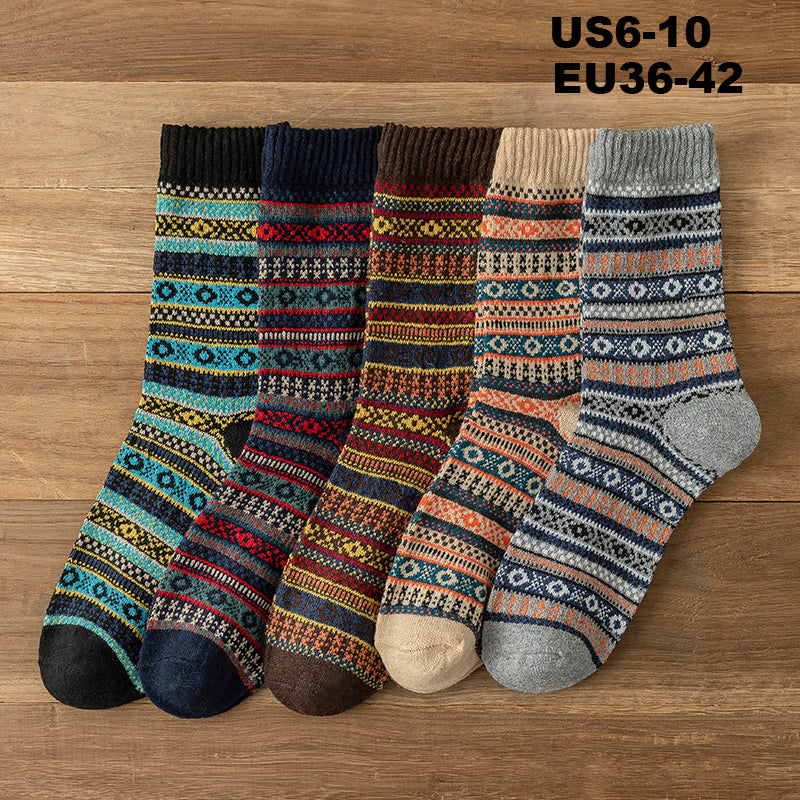 Chaussettes en Laine Style Nordique Rétro pour Femmes - Lot de 5 paires aux choix