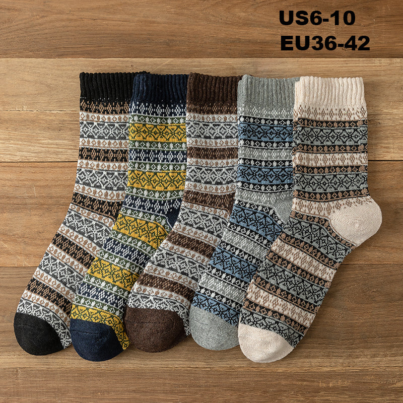 Chaussettes en Laine Style Nordique Rétro pour Femmes - Lot de 5 paires aux choix