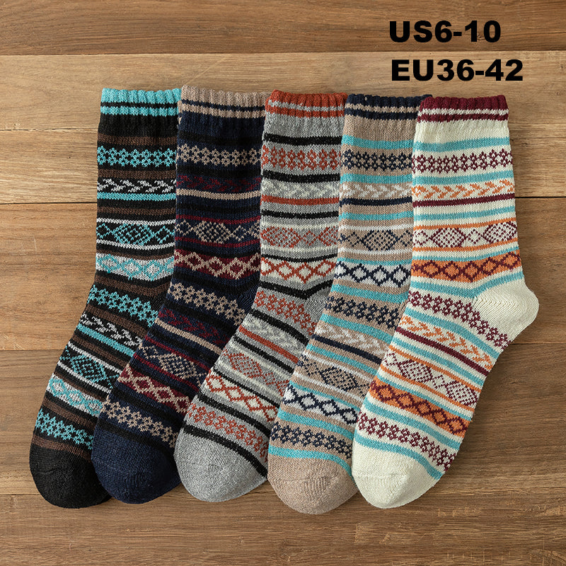 Chaussettes en Laine Style Nordique Rétro pour Femmes - Lot de 5 paires aux choix