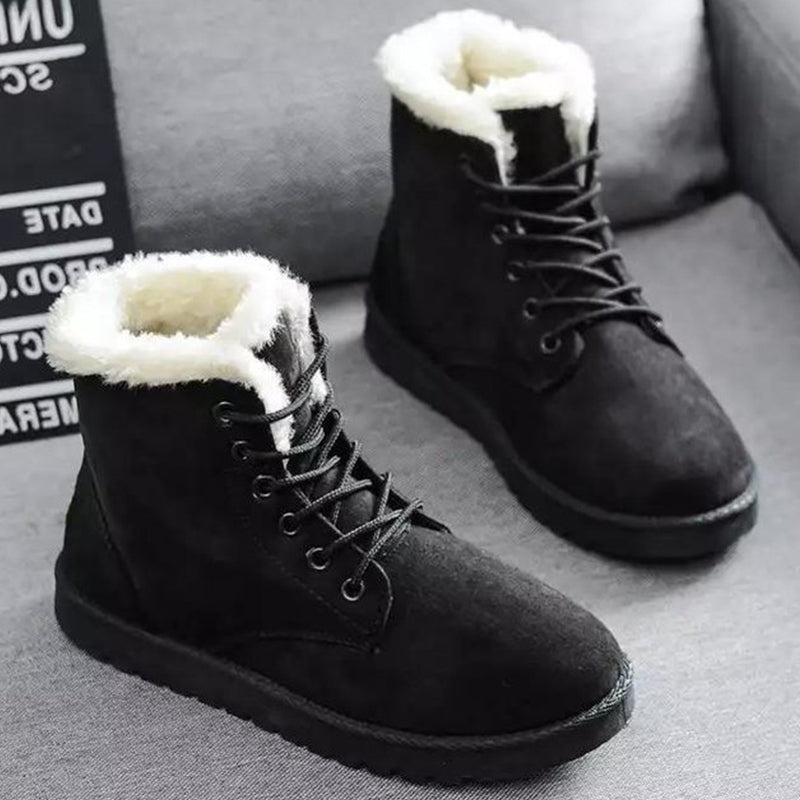 Bottes d’hiver courtes à lacets en coton et velours pour femmes