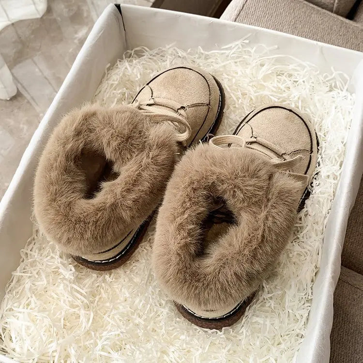 Bottes à lacets en cuir de vache et laine chaude pour femmes
