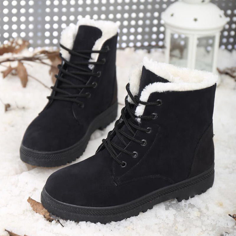 Bottes d’Hiver Plates en Peluche pour Femmes