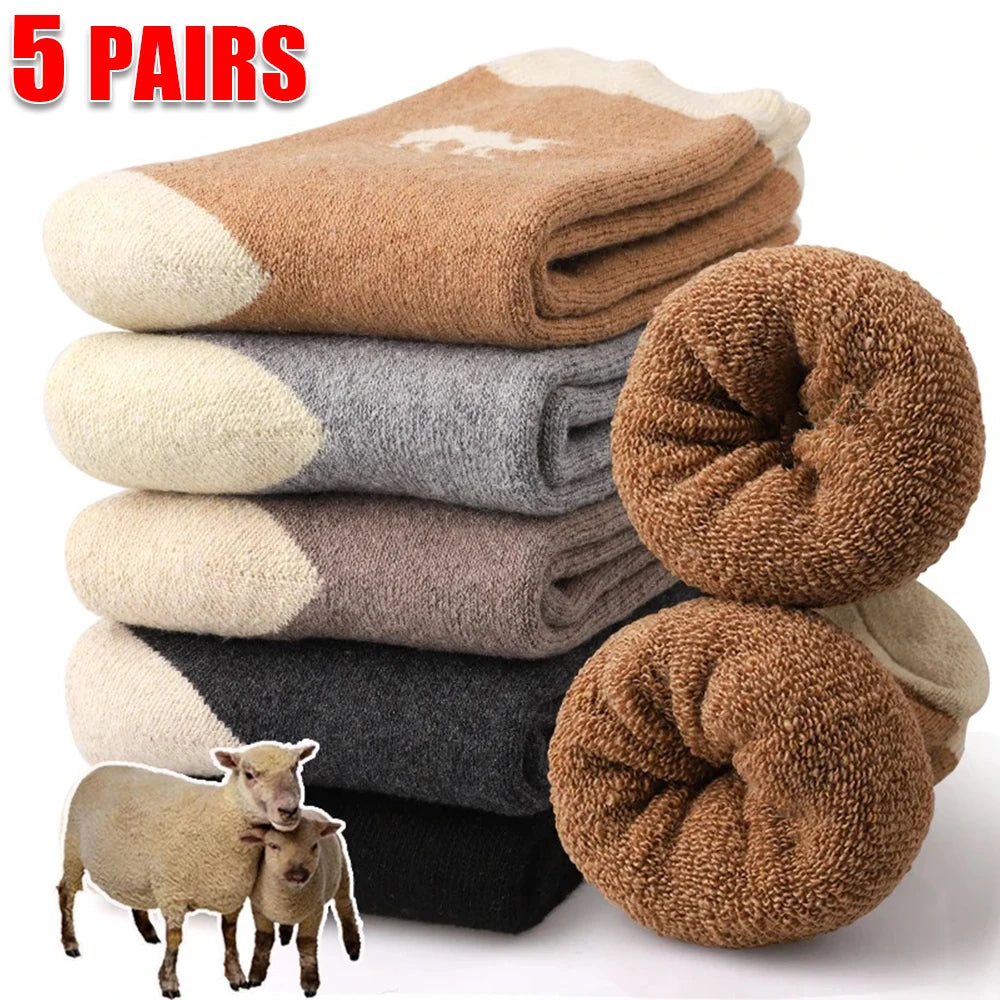 Pack de 5 paires de chaussettes en laine épaisses – Confort et chaleur pour l'hiver.