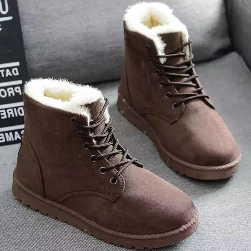 Bottes d’hiver courtes à lacets en coton et velours pour femmes