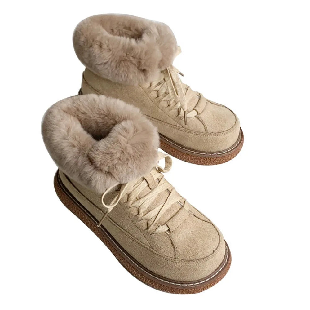 Bottes courtes à lacets en peluche pour femmes.
