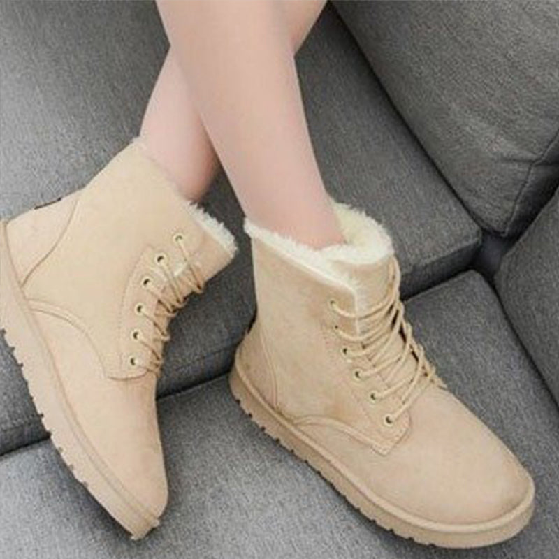 Bottes d’hiver courtes à lacets en coton et velours pour femmes
