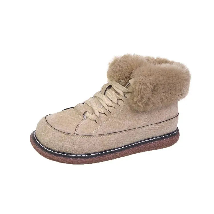 Bottes courtes à lacets en peluche pour femmes.