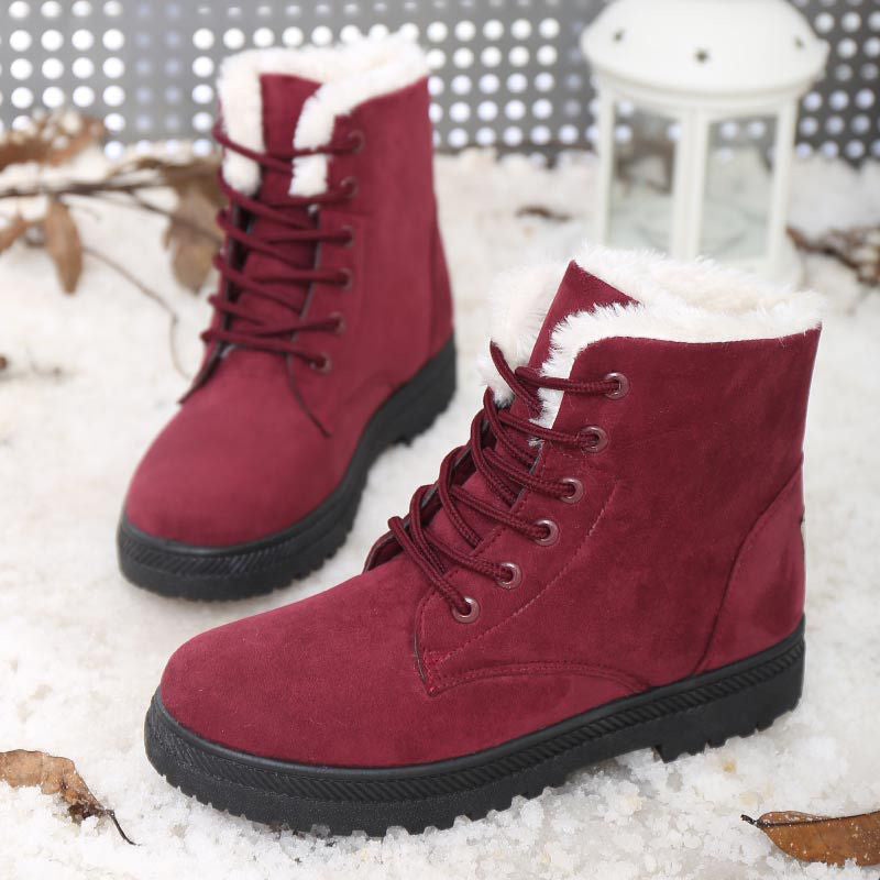 Bottes d’Hiver Plates en Peluche pour Femmes