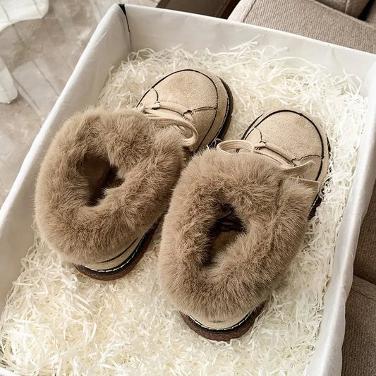 Bottes à lacets en cuir de vache et laine chaude pour femmes