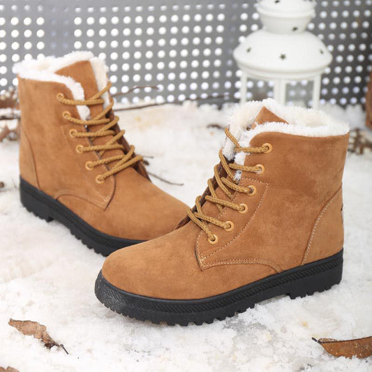 Bottes d’Hiver Plates en Peluche pour Femmes