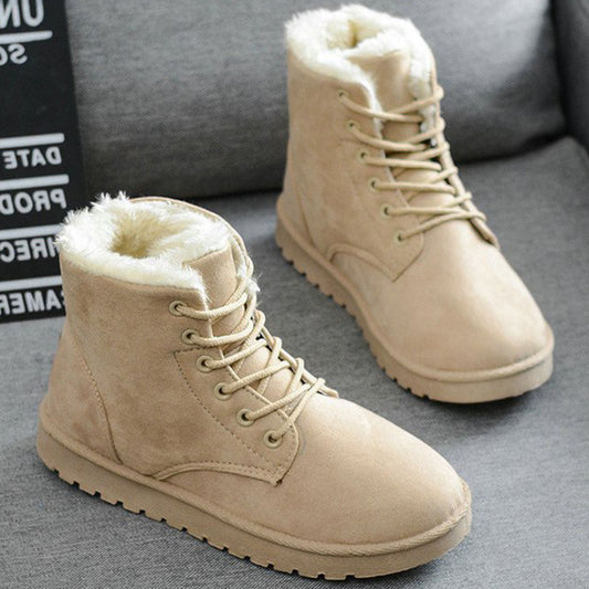Bottes d’hiver courtes à lacets en coton et velours pour femmes