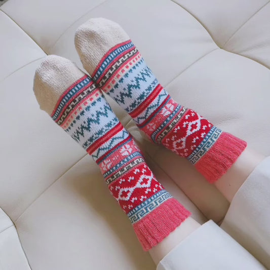 Chaussettes en Laine Style Nordique Rétro pour Femmes - Lot de 5 paires aux choix