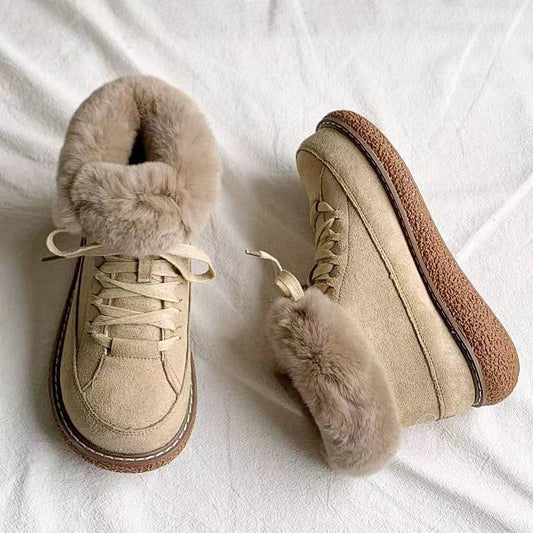 Bottes courtes à lacets en peluche pour femmes.
